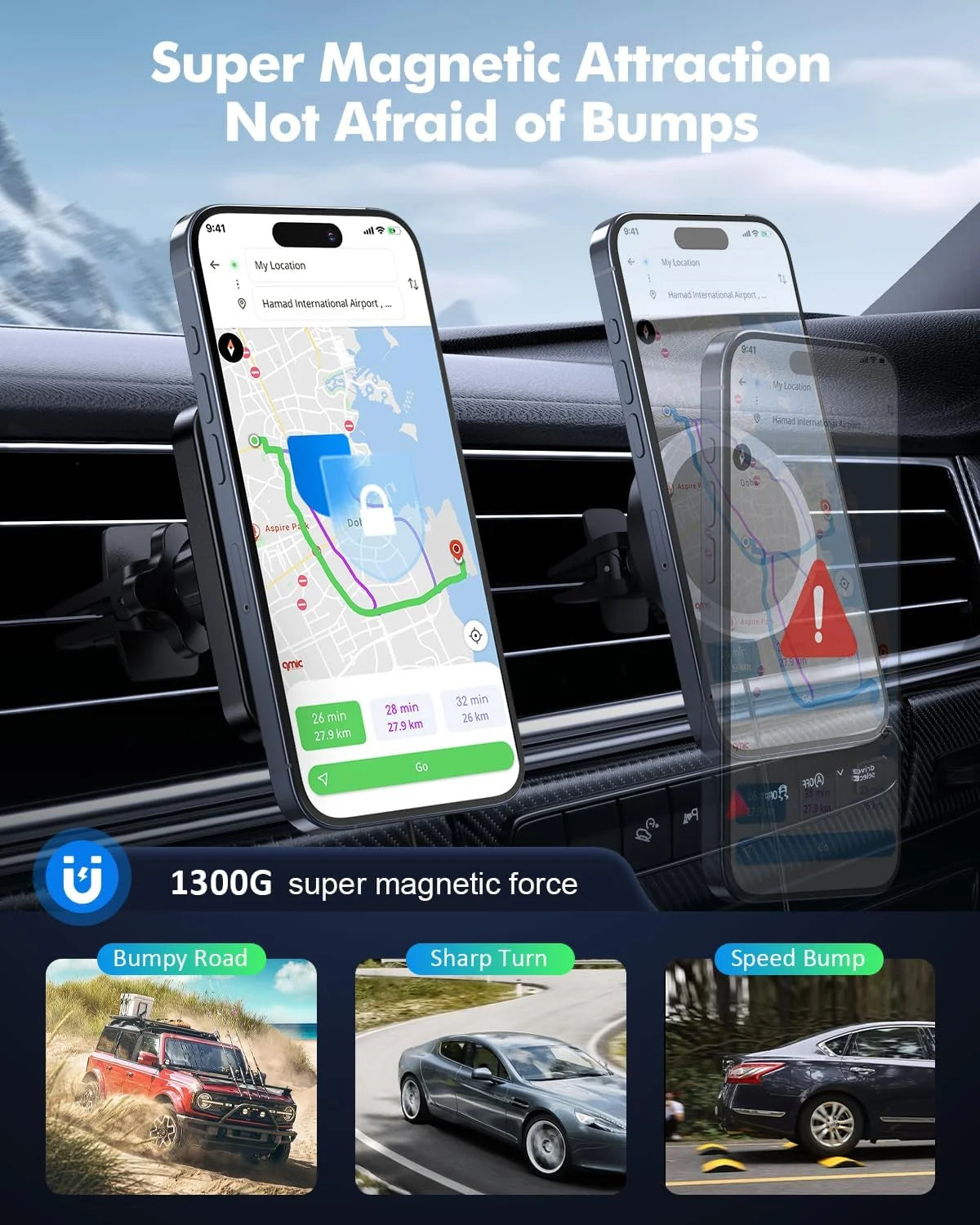 Magnetic Wireless Car Charger Mount - Car Accessories Mag-Safe Charger, Car Phone Holder Mount for Iphone 16/15/14/13/12 Pro/Pro Max/Mini, Black
