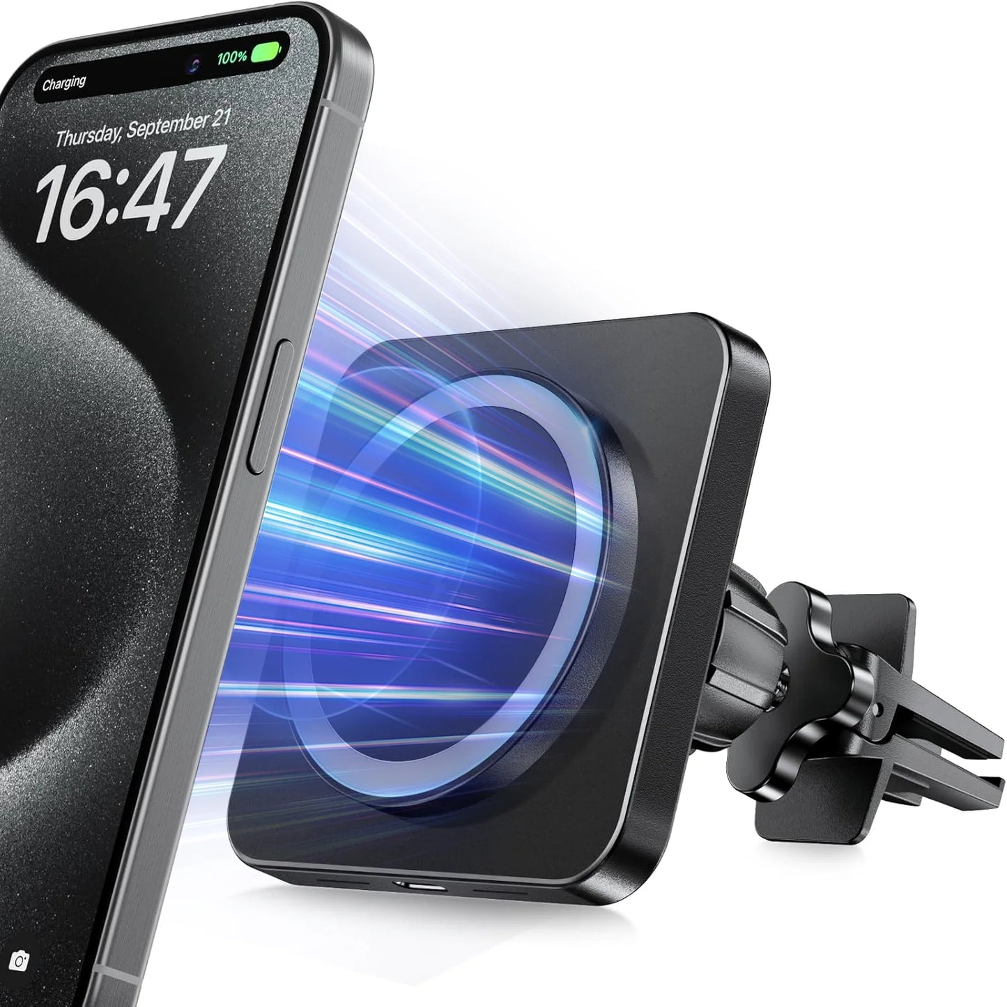 Magnetic Wireless Car Charger Mount - Car Accessories Mag-Safe Charger, Car Phone Holder Mount for Iphone 16/15/14/13/12 Pro/Pro Max/Mini, Black