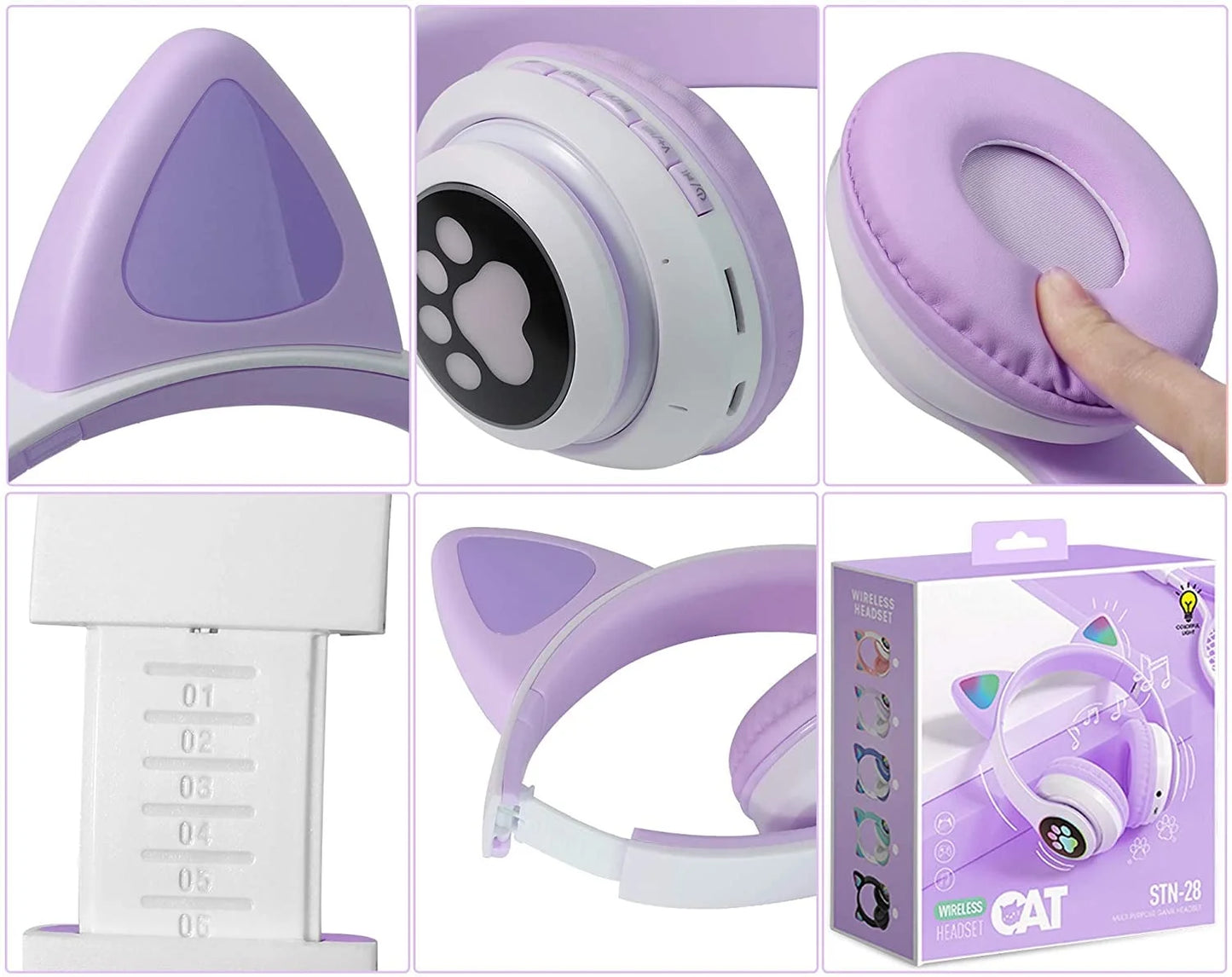 Kids Headphones, Cat Ear Wireless Headphones, LED Light up Kids Bluetooth Headphones over on Ear Black