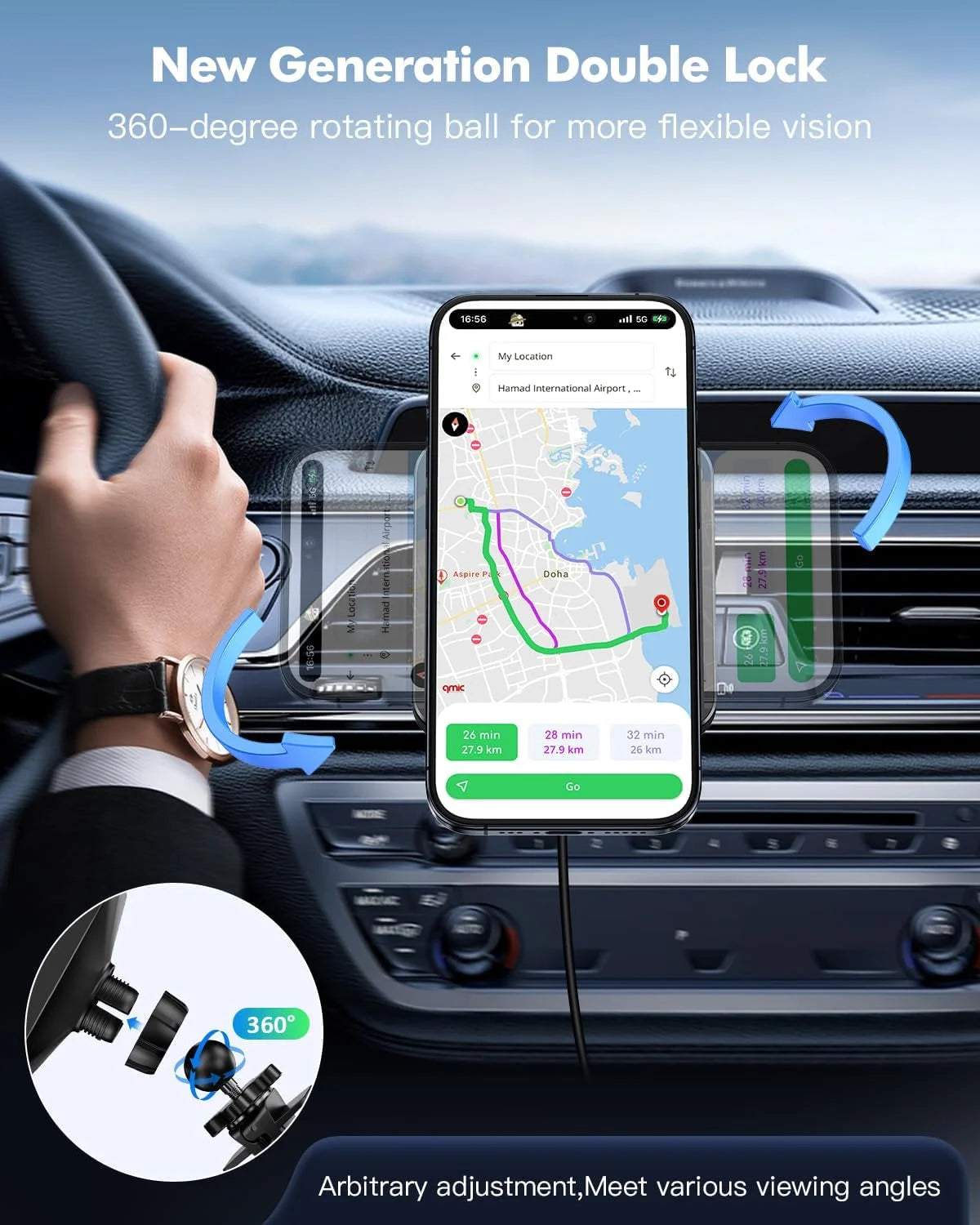 Magnetic Wireless Car Charger Mount - Car Accessories Mag-Safe Charger, Car Phone Holder Mount for Iphone 16/15/14/13/12 Pro/Pro Max/Mini, Black