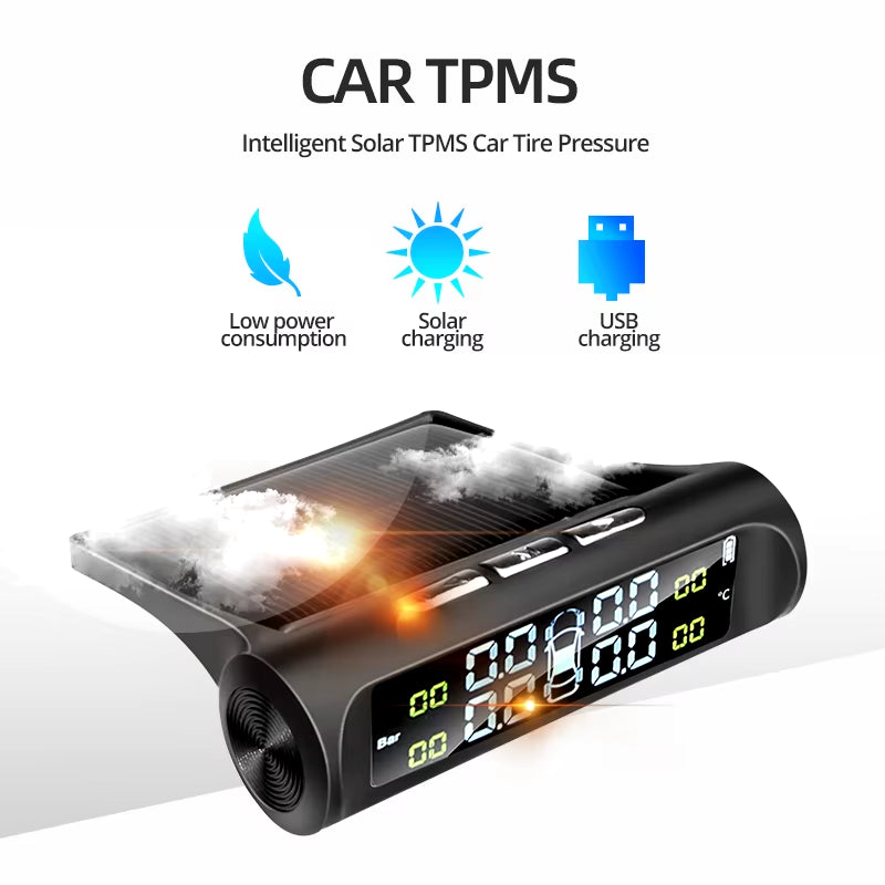 Smart TPMS Car Tire Pressure Alarm Monitor System 4 Sensors Display Solar Intelligent Tyre Pressure Temperature Warning