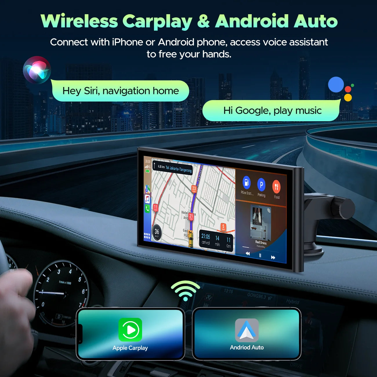 9.26'' Wireless Carplay Screen for Car with 4K Dash Cam, 1080P Backup Camera, Portable Car Stereo with Carplay Android Auto, Mirror Link, Loop Recording, GPS Navigation, AUX/FM